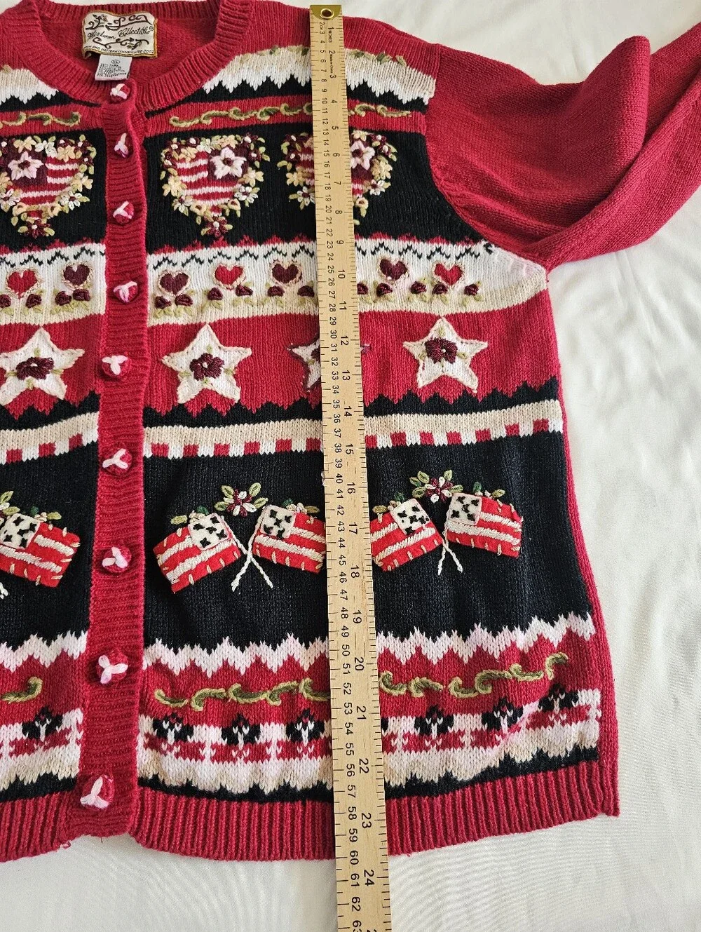 RARE VTG Patriotic Embroidered Heirloom Collectibles Cardigan Sweater Sz XL USA